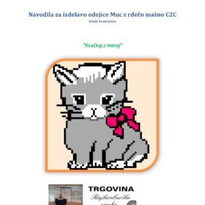 Navodila za kvačkanje Odejica Muc z rdečo mašno v tehniki C2C 60x60kvadratkov